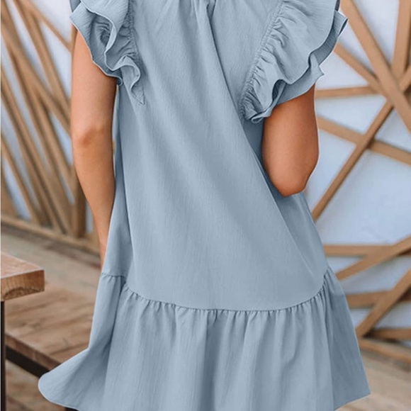 Chic Light Blue Ruffle Mini Dress - Picture 2 of 3